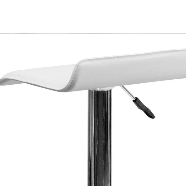 English Elm Dax Contemporary Adjustable Height Barstool with Wave Seat, Chrome Base, and 360° Swivel Comfort White DS-801-CONT-WH-GG