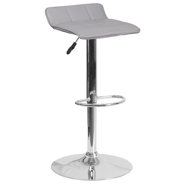 English Elm Mark Contemporary Gray Vinyl Barstool - Adjustable Height, Quilted Wave Seat & Chrome Base Design DS-801B-GY-GG