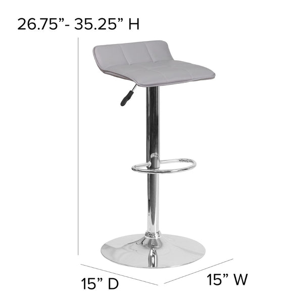 English Elm Mark Contemporary Gray Vinyl Barstool - Adjustable Height, Quilted Wave Seat & Chrome Base Design DS-801B-GY-GG