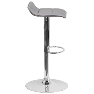 English Elm Mark Contemporary Gray Vinyl Barstool - Adjustable Height, Quilted Wave Seat & Chrome Base Design DS-801B-GY-GG