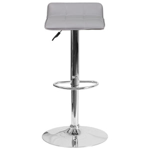 English Elm Mark Contemporary Gray Vinyl Barstool - Adjustable Height, Quilted Wave Seat & Chrome Base Design DS-801B-GY-GG