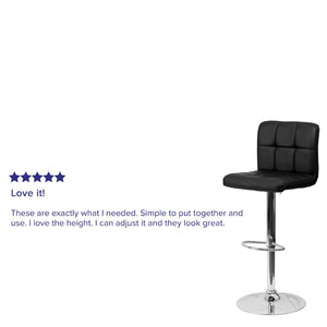 English Elm Kathleen Contemporary Quilted Vinyl Adjustable Height Barstool with Chrome Base for Modern Spaces Black DS-810-MOD-BK-GG