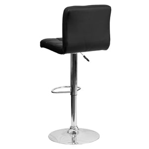 English Elm Kathleen Contemporary Quilted Vinyl Adjustable Height Barstool with Chrome Base for Modern Spaces Black DS-810-MOD-BK-GG