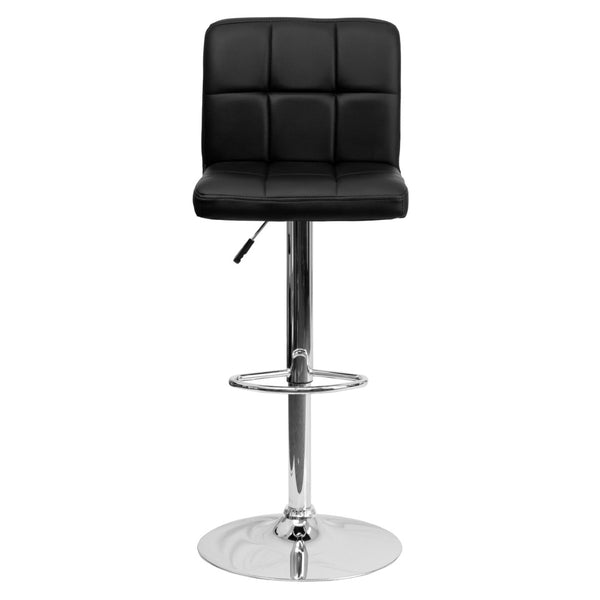 English Elm Kathleen Contemporary Quilted Vinyl Adjustable Height Barstool with Chrome Base for Modern Spaces Black DS-810-MOD-BK-GG