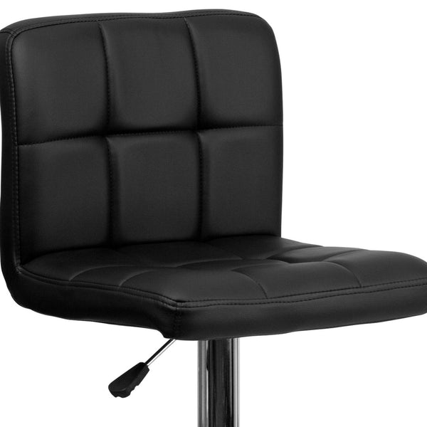 English Elm Kathleen Contemporary Quilted Vinyl Adjustable Height Barstool with Chrome Base for Modern Spaces Black DS-810-MOD-BK-GG