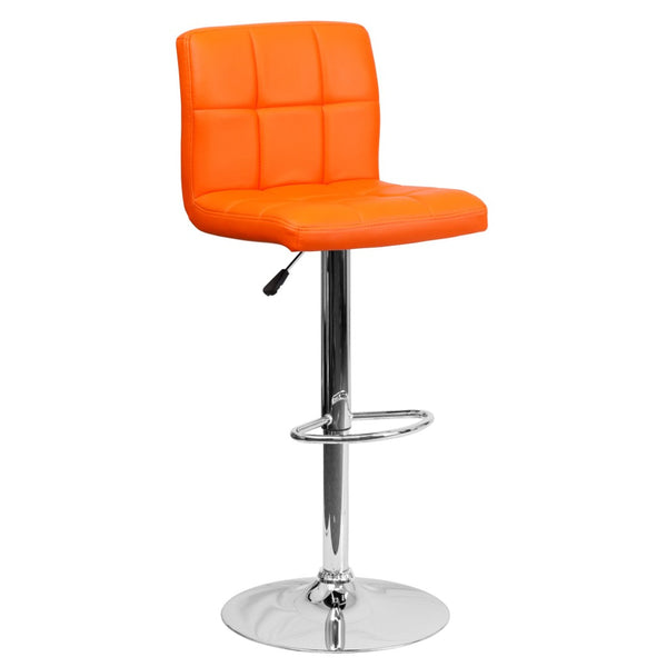 English Elm Kathleen Contemporary Quilted Vinyl Adjustable Height Barstool with Chrome Base for Modern Spaces Orange DS-810-MOD-ORG-GG