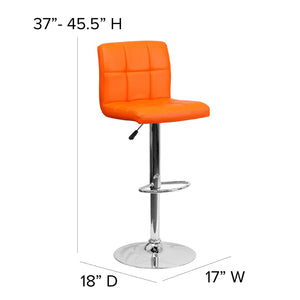 English Elm Kathleen Contemporary Quilted Vinyl Adjustable Height Barstool with Chrome Base for Modern Spaces Orange DS-810-MOD-ORG-GG