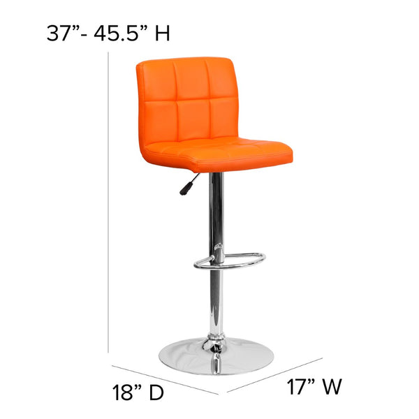 English Elm Kathleen Contemporary Quilted Vinyl Adjustable Height Barstool with Chrome Base for Modern Spaces Orange DS-810-MOD-ORG-GG