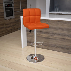 English Elm Kathleen Contemporary Quilted Vinyl Adjustable Height Barstool with Chrome Base for Modern Spaces Orange DS-810-MOD-ORG-GG