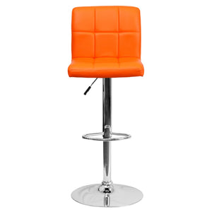 English Elm Kathleen Contemporary Quilted Vinyl Adjustable Height Barstool with Chrome Base for Modern Spaces Orange DS-810-MOD-ORG-GG