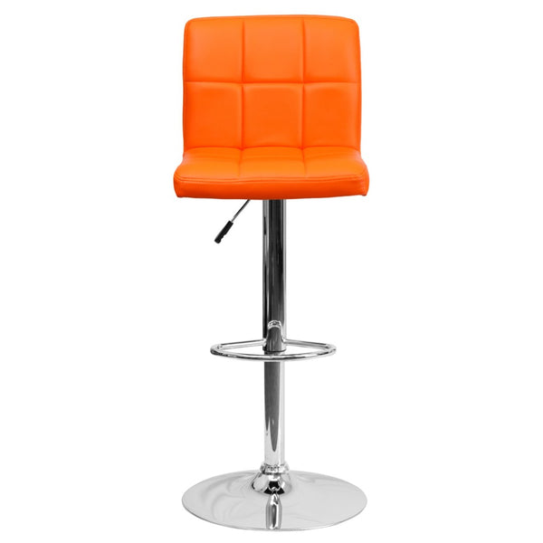 English Elm Kathleen Contemporary Quilted Vinyl Adjustable Height Barstool with Chrome Base for Modern Spaces Orange DS-810-MOD-ORG-GG