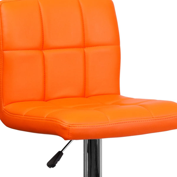 English Elm Kathleen Contemporary Quilted Vinyl Adjustable Height Barstool with Chrome Base for Modern Spaces Orange DS-810-MOD-ORG-GG