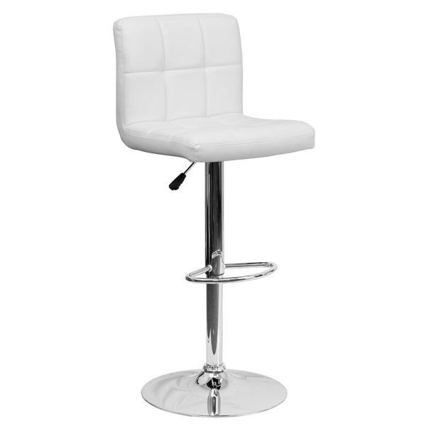 English Elm Kathleen Contemporary Quilted Vinyl Adjustable Height Barstool with Chrome Base for Modern Spaces White DS-810-MOD-WH-GG