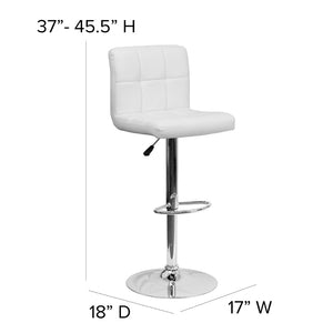 English Elm Kathleen Contemporary Quilted Vinyl Adjustable Height Barstool with Chrome Base for Modern Spaces White DS-810-MOD-WH-GG