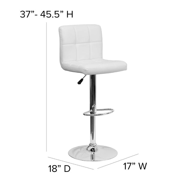 English Elm Kathleen Contemporary Quilted Vinyl Adjustable Height Barstool with Chrome Base for Modern Spaces White DS-810-MOD-WH-GG