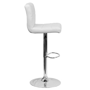 English Elm Kathleen Contemporary Quilted Vinyl Adjustable Height Barstool with Chrome Base for Modern Spaces White DS-810-MOD-WH-GG