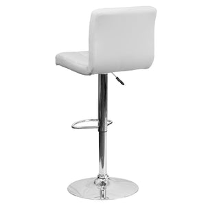 English Elm Kathleen Contemporary Quilted Vinyl Adjustable Height Barstool with Chrome Base for Modern Spaces White DS-810-MOD-WH-GG