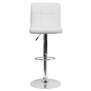 English Elm Kathleen Contemporary Quilted Vinyl Adjustable Height Barstool with Chrome Base for Modern Spaces White DS-810-MOD-WH-GG