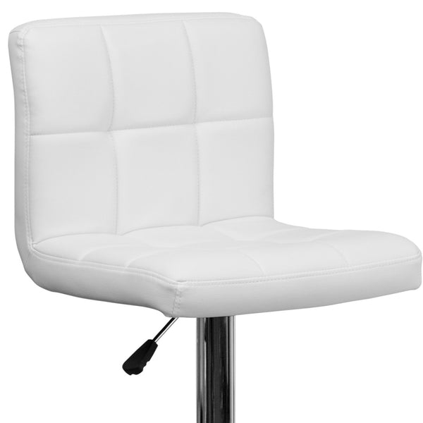 English Elm Kathleen Contemporary Quilted Vinyl Adjustable Height Barstool with Chrome Base for Modern Spaces White DS-810-MOD-WH-GG