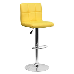 English Elm Kathleen Contemporary Quilted Vinyl Adjustable Height Barstool with Chrome Base for Modern Spaces Yellow DS-810-MOD-YEL-GG