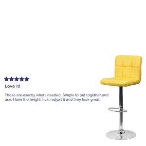 English Elm Kathleen Contemporary Quilted Vinyl Adjustable Height Barstool with Chrome Base for Modern Spaces Yellow DS-810-MOD-YEL-GG