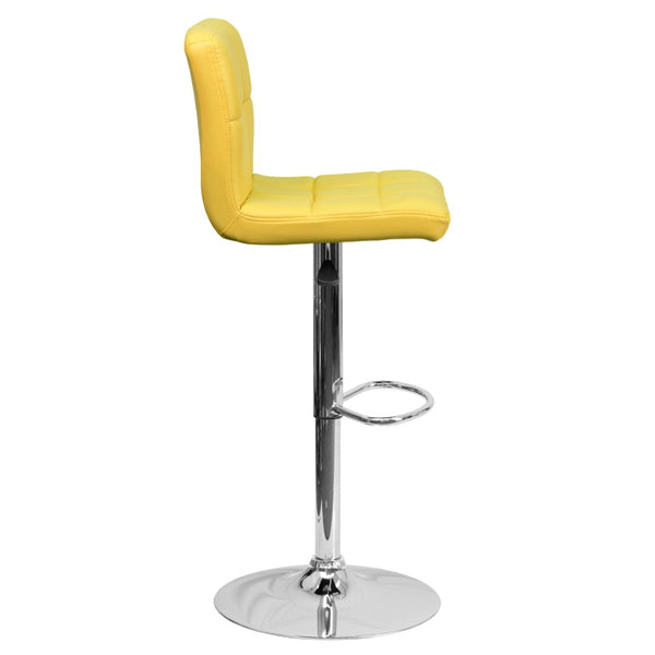 English Elm Kathleen Contemporary Quilted Vinyl Adjustable Height Barstool with Chrome Base for Modern Spaces Yellow DS-810-MOD-YEL-GG