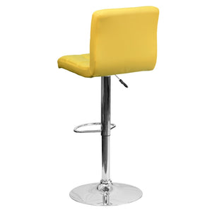 English Elm Kathleen Contemporary Quilted Vinyl Adjustable Height Barstool with Chrome Base for Modern Spaces Yellow DS-810-MOD-YEL-GG