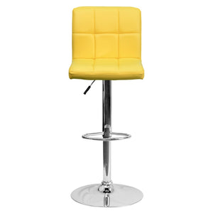 English Elm Kathleen Contemporary Quilted Vinyl Adjustable Height Barstool with Chrome Base for Modern Spaces Yellow DS-810-MOD-YEL-GG