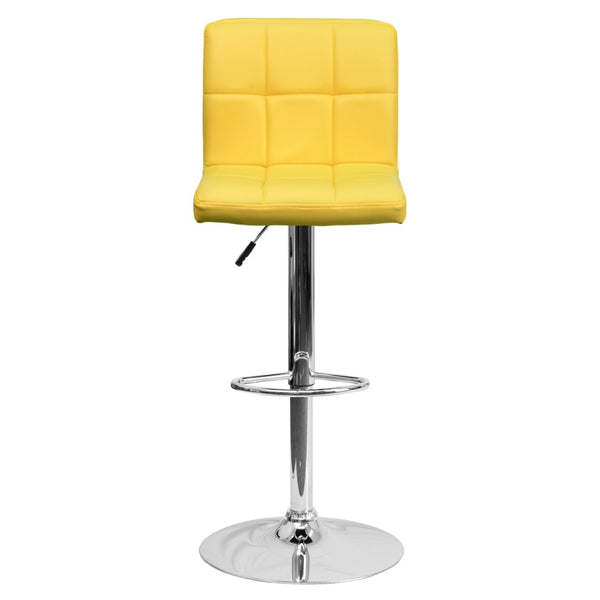 English Elm Kathleen Contemporary Quilted Vinyl Adjustable Height Barstool with Chrome Base for Modern Spaces Yellow DS-810-MOD-YEL-GG