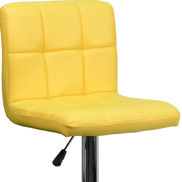 English Elm Kathleen Contemporary Quilted Vinyl Adjustable Height Barstool with Chrome Base for Modern Spaces Yellow DS-810-MOD-YEL-GG