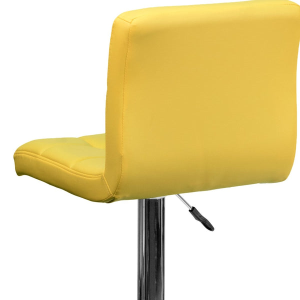 English Elm Kathleen Contemporary Quilted Vinyl Adjustable Height Barstool with Chrome Base for Modern Spaces Yellow DS-810-MOD-YEL-GG