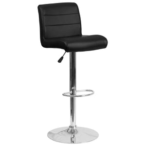 English Elm Scott Contemporary Vinyl Adjustable Height Barstool with Chrome Base for Modern Dining Spaces Black DS-8101B-BK-GG