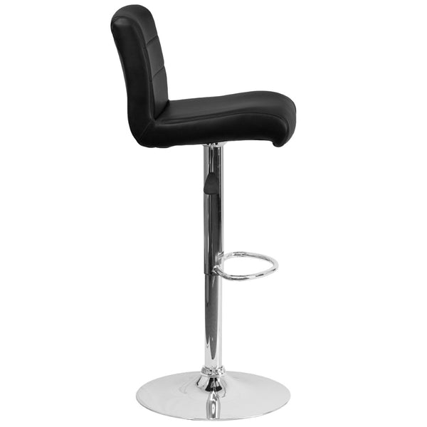 English Elm Scott Contemporary Vinyl Adjustable Height Barstool with Chrome Base for Modern Dining Spaces Black DS-8101B-BK-GG