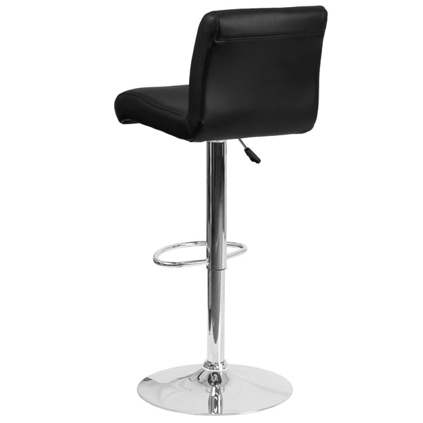 English Elm Scott Contemporary Vinyl Adjustable Height Barstool with Chrome Base for Modern Dining Spaces Black DS-8101B-BK-GG