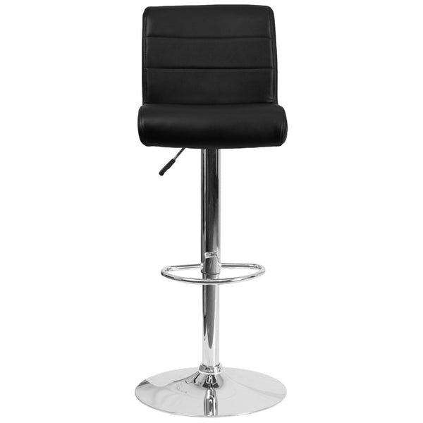 English Elm Scott Contemporary Vinyl Adjustable Height Barstool with Chrome Base for Modern Dining Spaces Black DS-8101B-BK-GG