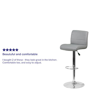 English Elm Scott Contemporary Vinyl Adjustable Height Barstool with Chrome Base for Modern Dining Spaces Gray DS-8101B-GY-GG