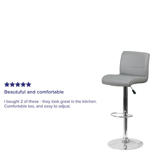 English Elm Scott Contemporary Vinyl Adjustable Height Barstool with Chrome Base for Modern Dining Spaces Gray DS-8101B-GY-GG