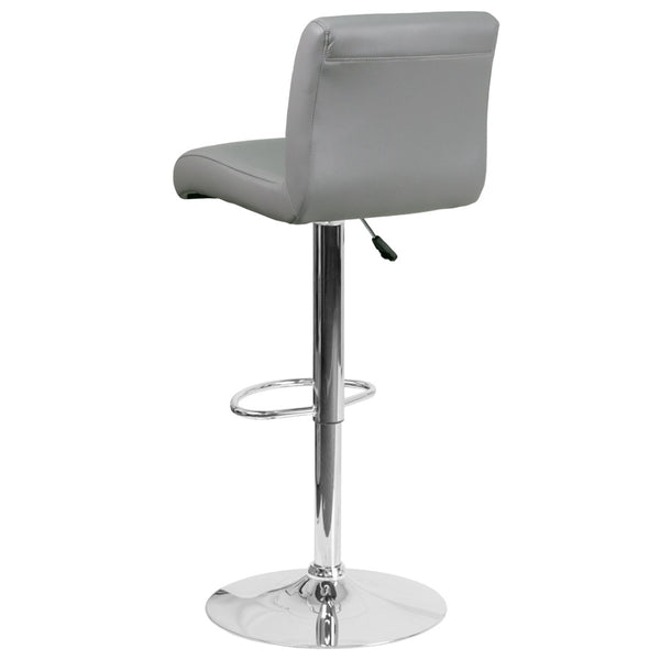 English Elm Scott Contemporary Vinyl Adjustable Height Barstool with Chrome Base for Modern Dining Spaces Gray DS-8101B-GY-GG