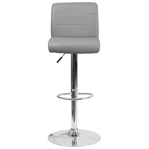 English Elm Scott Contemporary Vinyl Adjustable Height Barstool with Chrome Base for Modern Dining Spaces Gray DS-8101B-GY-GG