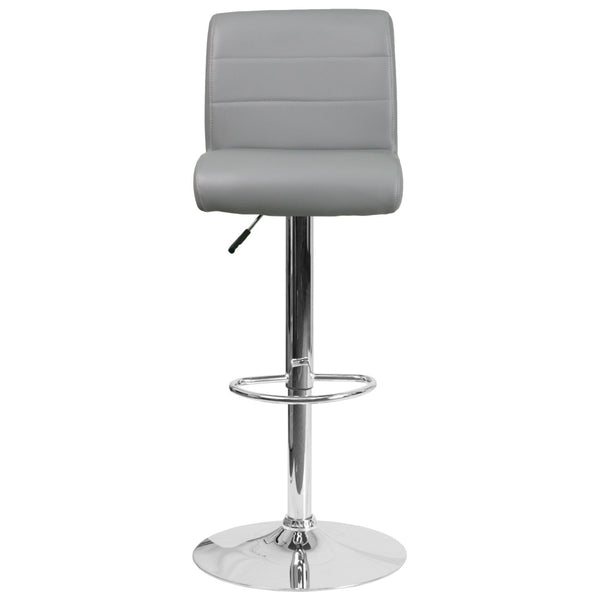 English Elm Scott Contemporary Vinyl Adjustable Height Barstool with Chrome Base for Modern Dining Spaces Gray DS-8101B-GY-GG