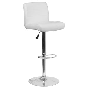 English Elm Scott Contemporary Vinyl Adjustable Height Barstool with Chrome Base for Modern Dining Spaces White DS-8101B-WH-GG