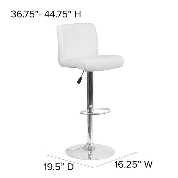 English Elm Scott Contemporary Vinyl Adjustable Height Barstool with Chrome Base for Modern Dining Spaces White DS-8101B-WH-GG