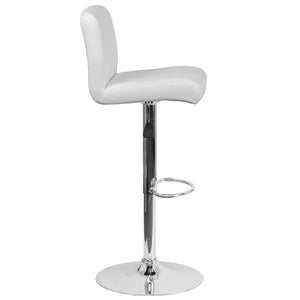 English Elm Scott Contemporary Vinyl Adjustable Height Barstool with Chrome Base for Modern Dining Spaces White DS-8101B-WH-GG