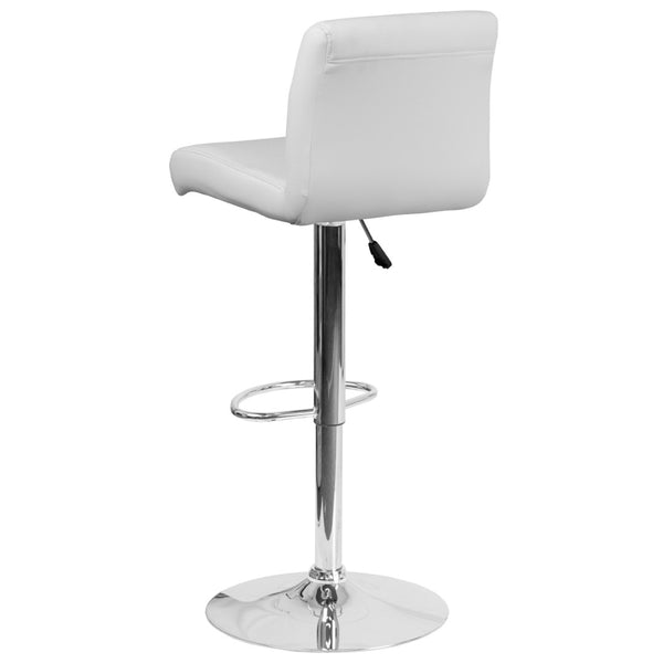 English Elm Scott Contemporary Vinyl Adjustable Height Barstool with Chrome Base for Modern Dining Spaces White DS-8101B-WH-GG