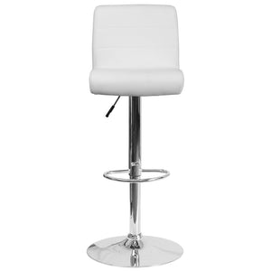 English Elm Scott Contemporary Vinyl Adjustable Height Barstool with Chrome Base for Modern Dining Spaces White DS-8101B-WH-GG