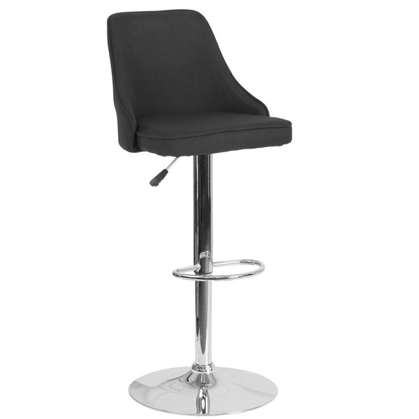 English Elm Trieste Adjustable Height Barstool in Black Fabric – Modern Comfort with 360° Swivel & Chrome Base DS-8121A-BLK-F-GG