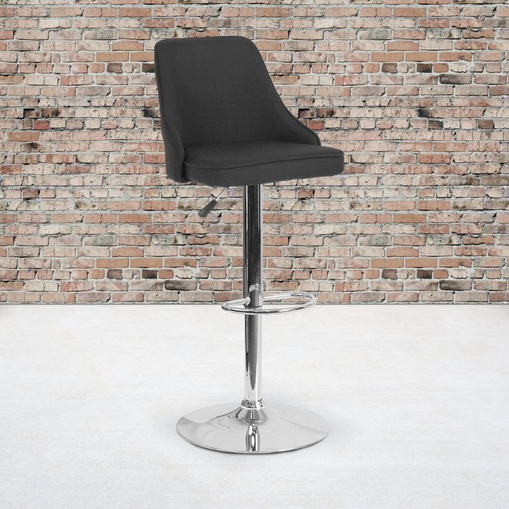 English Elm Trieste Adjustable Height Barstool in Black Fabric – Modern Comfort with 360° Swivel & Chrome Base DS-8121A-BLK-F-GG
