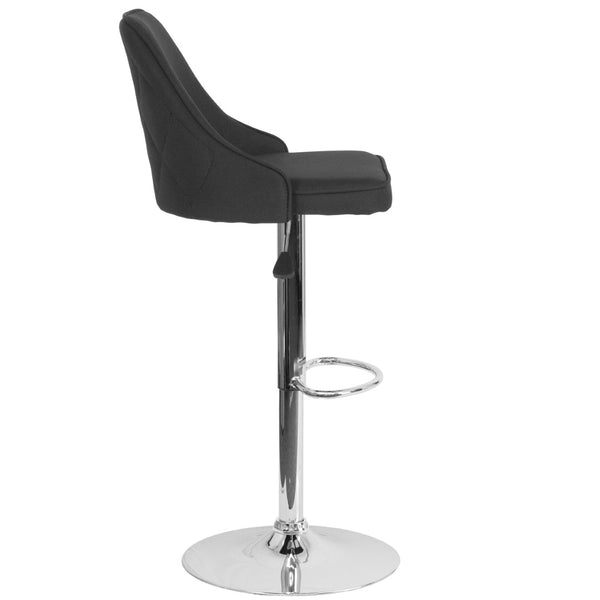 English Elm Trieste Adjustable Height Barstool in Black Fabric – Modern Comfort with 360° Swivel & Chrome Base DS-8121A-BLK-F-GG