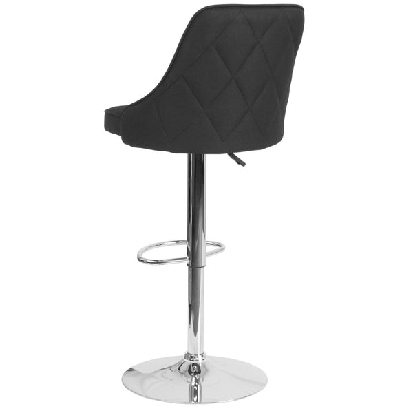 English Elm Trieste Adjustable Height Barstool in Black Fabric – Modern Comfort with 360° Swivel & Chrome Base DS-8121A-BLK-F-GG