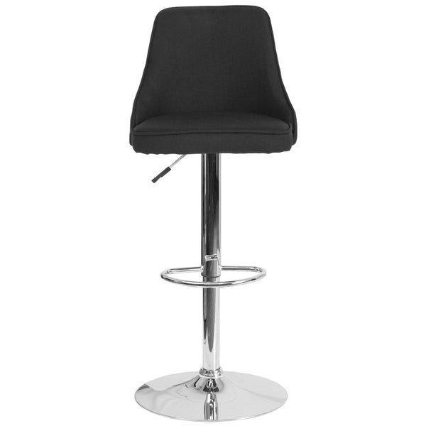 English Elm Trieste Adjustable Height Barstool in Black Fabric – Modern Comfort with 360° Swivel & Chrome Base DS-8121A-BLK-F-GG